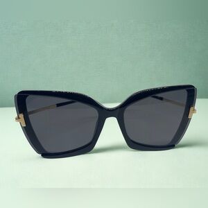 Nicole Miller Oversized Black Square Cat-eye Sunglasses with Gold Accent